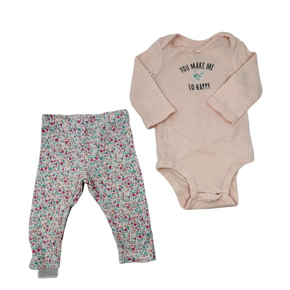 2 Baby Girl's Outfits - 2 Leggings, 1 Body Suit, & 1 Shirt - Size 6 Month - Picture 2 of 7